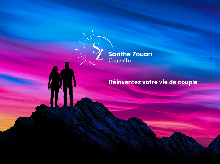 Mise en avant de l'offre de Sarithe Zouari Coach'In pour les couples au travers d'un couple sur une montagne
