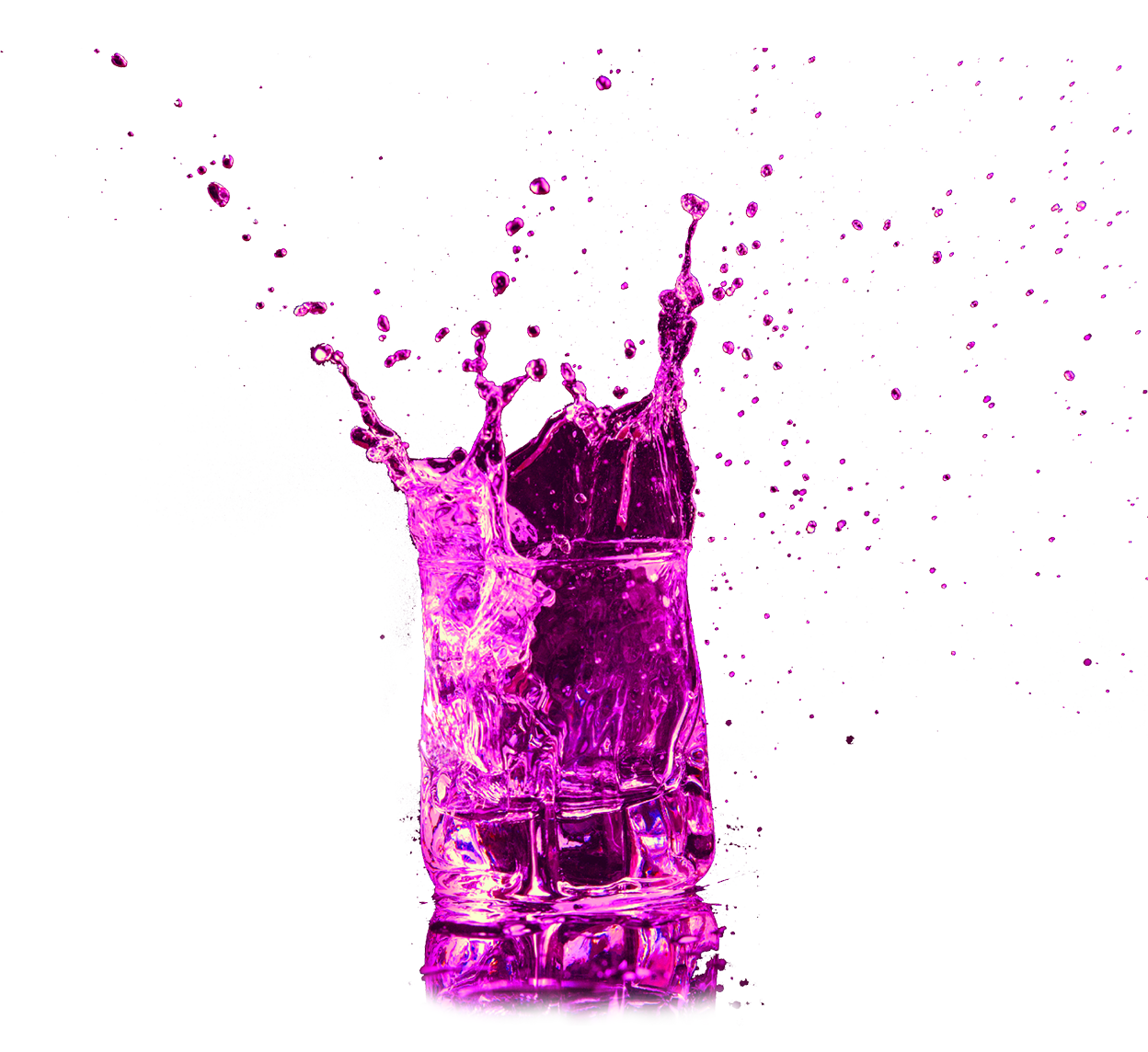 Visuel d'un verre avec du liquide rose et des éclaboussures