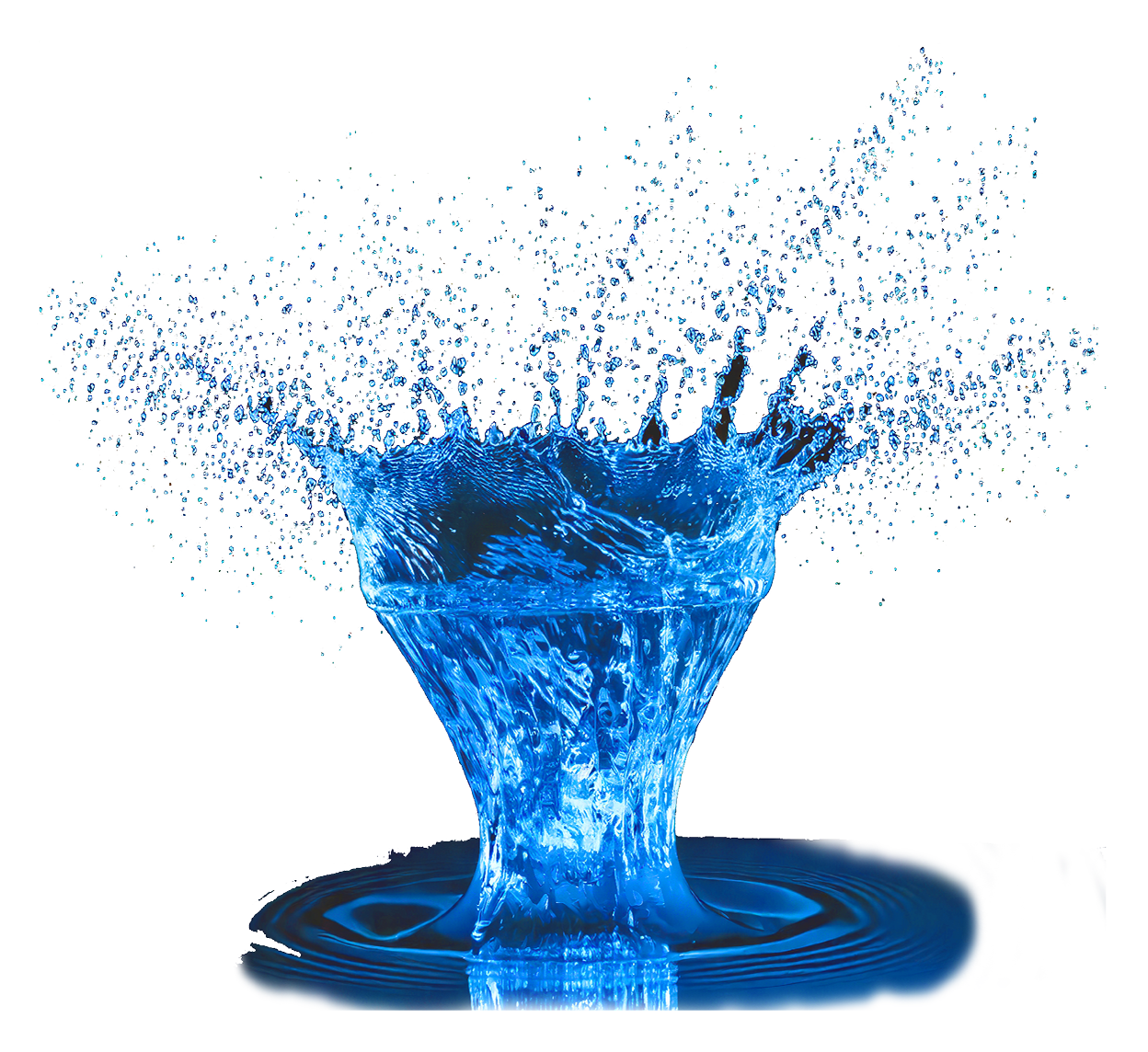 Visuel d'un splah de couleur bleue en forme de vase pour illustrer la page Expertises Powerpoint